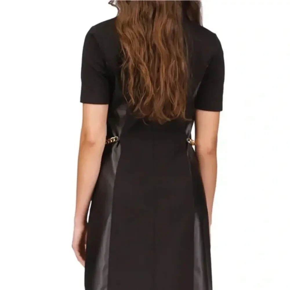 Michael Kors‎ Faux-Leather Gold Chain Dress, Black, Size Small NWT